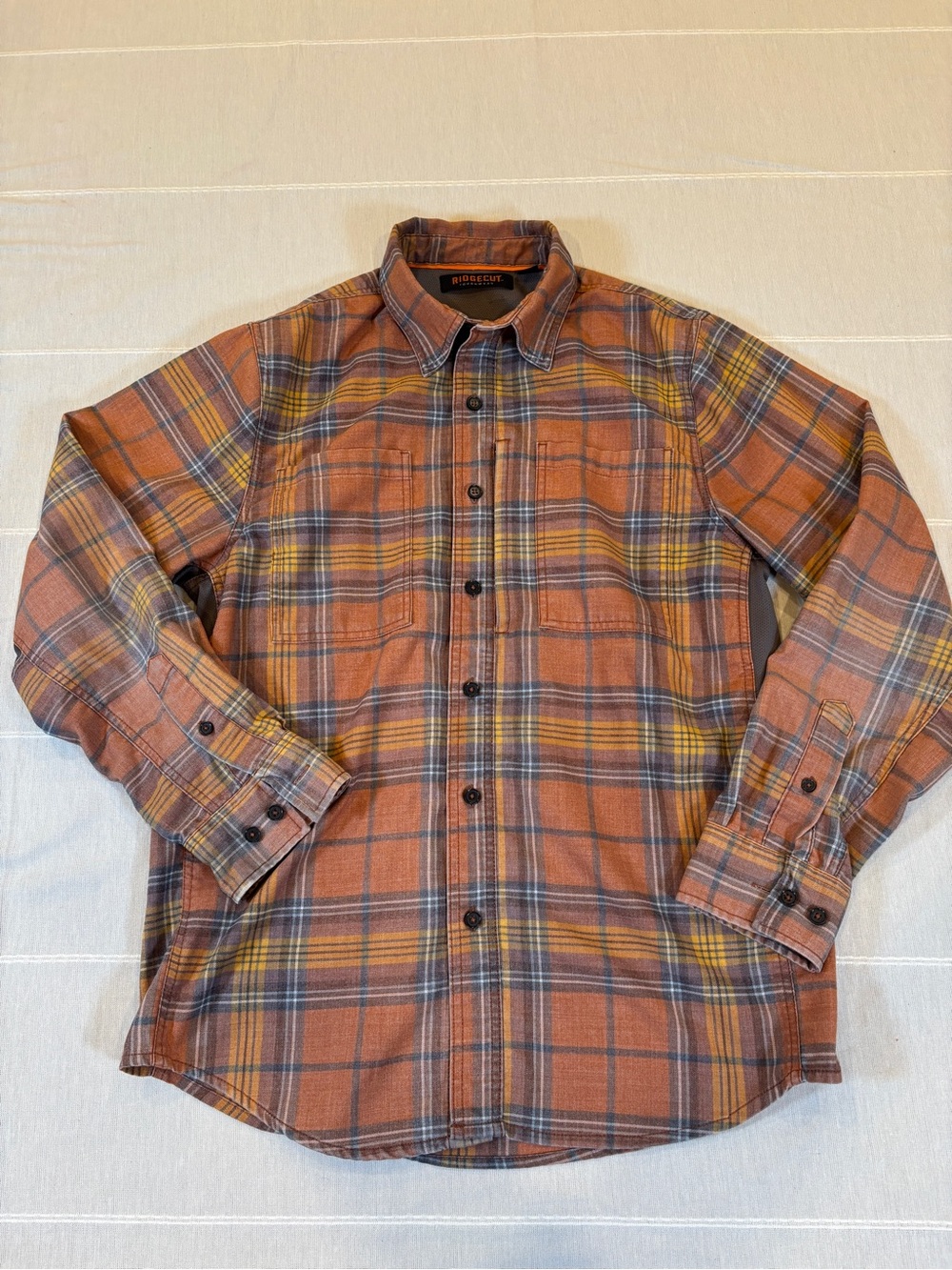 Ridgecut Toughwear Plaid Flannel Work Shirt Jacket Mens Medium Brown Orange